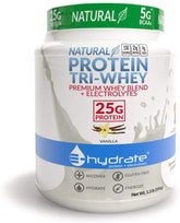 | Tri-Whey Blend Protein Powder + Electrolytes, 25G Protein, Gluten Free, 5G BCAA | Hydrate, Recover, Build Muscle, Energize | Vanilla, 1.3 LB Tub